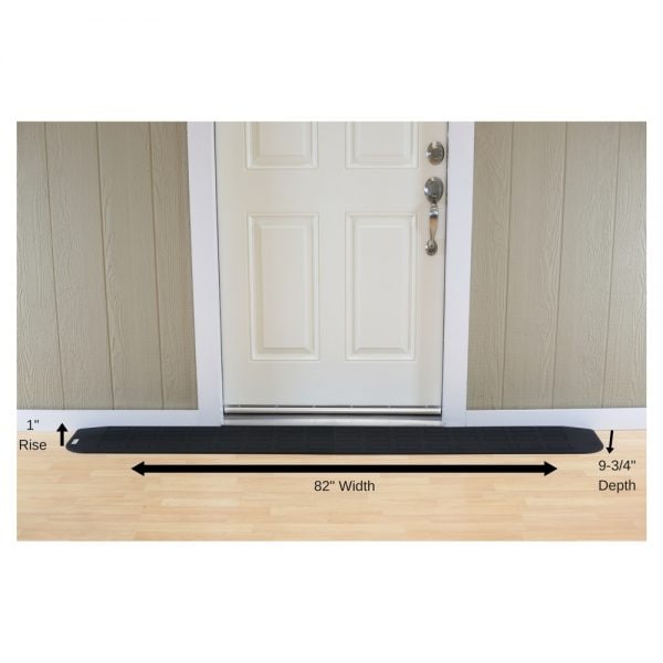 ADA Compliant Rubber Threshold Ramp: 1" Rise x  82" Wide x 9-3/4" Depth - 2 pc assembly